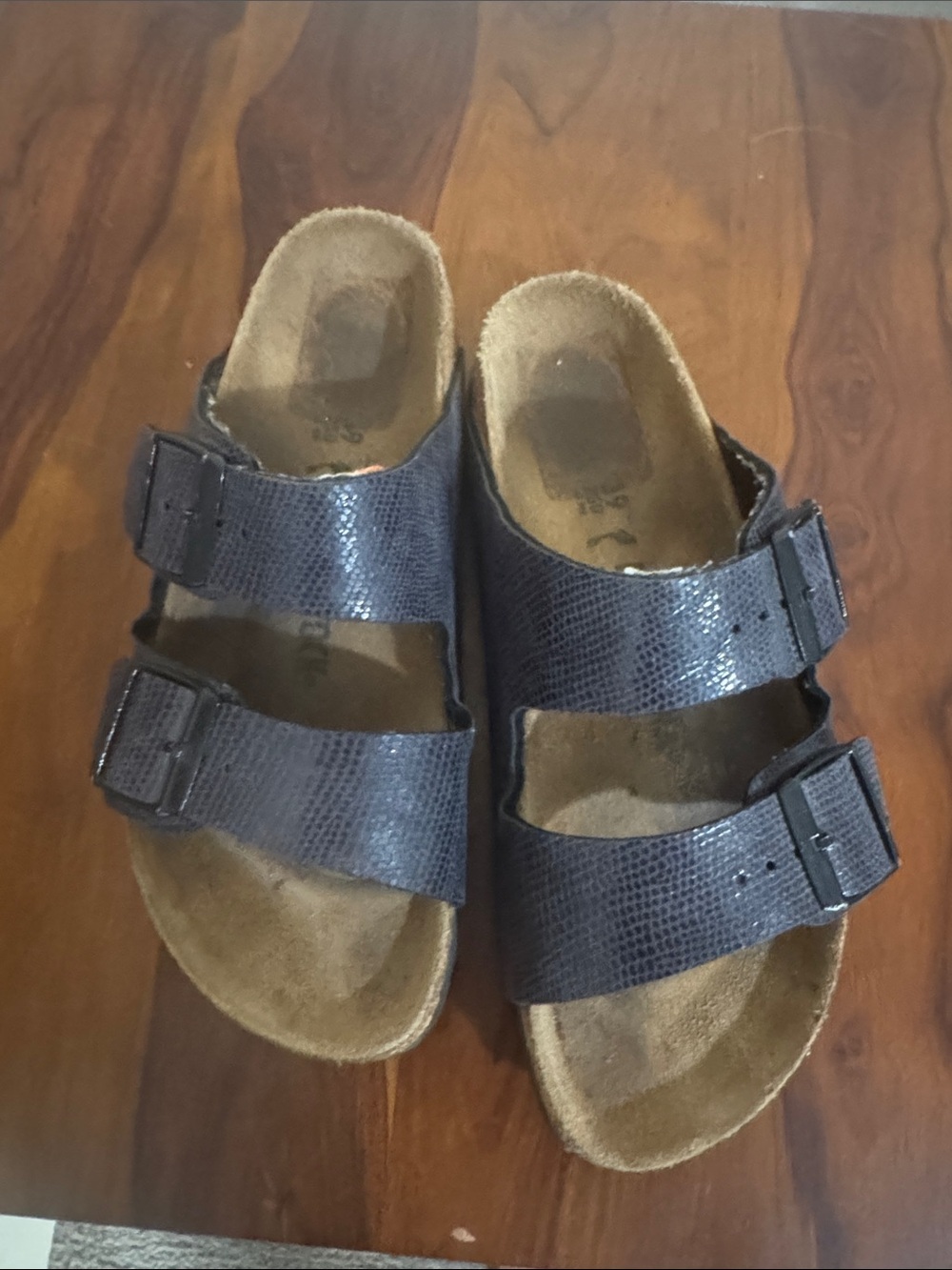 Birkenstock Navy Textured Two-Buckle Slide Sandals